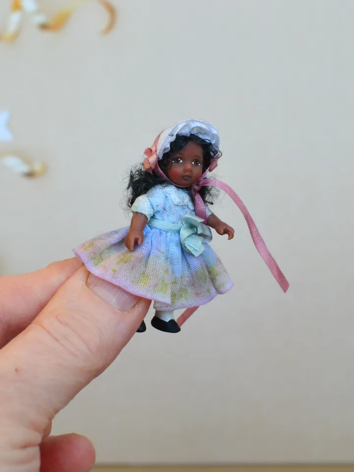 Miniature doll in 24th scales. Handmade doll toy. Miniature for dollhouse.
