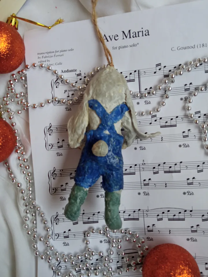 One-of-a-Kind Bunny Boy Doll - Handcrafted Ornament for Tree or Room Decor Art doll. Christmas tree toy. Holiday's gifts