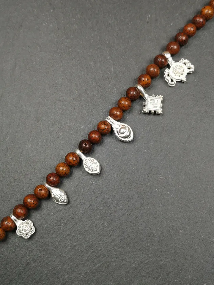 Gandhanra Handmade Tibetan Buddhist Mala Counter Clips,Bum Counter Clip for Prayer Beads,Made of Sterling silver