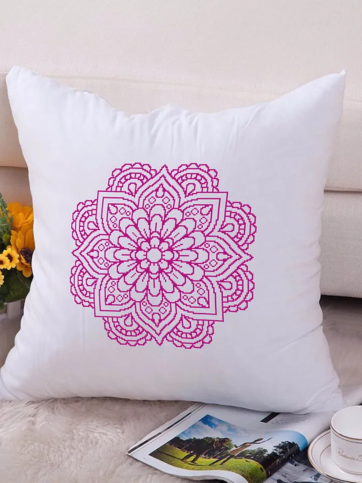 Flower mandala cross stitch pattern download PDF Monochrome floral ornament cross stitch chart, Easy mandala embroidery DIY Home decor #M138