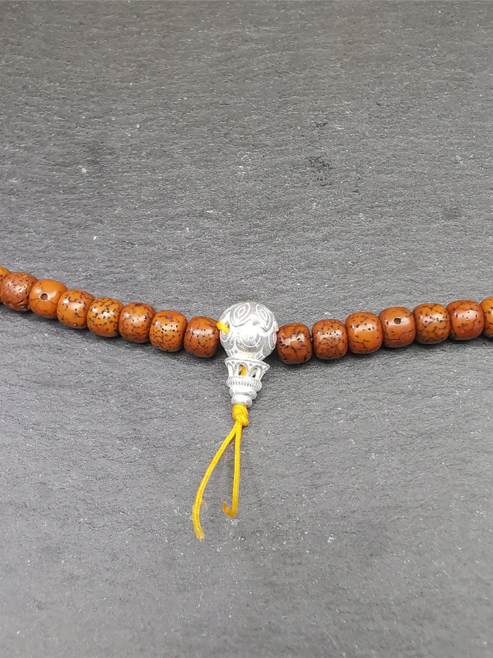 Gandhanra Handmade Tibetan Guru Bead,T-drilled 3-Hole Bead for Prayer Bead,Sterling silver Connector Bead for Mala Accessories