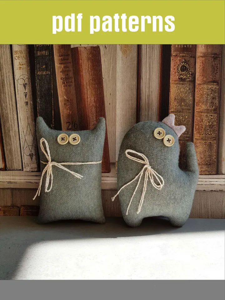 Animal dolls sewing patterns pdf Cat and Kitty, set of 2 digital tutorials in English, Rag dolls diy