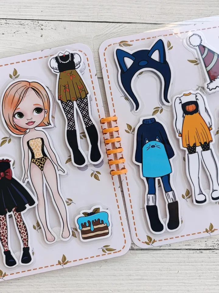 Printable paper doll  with a set clothes, Halloween printable doll house, Blythe paper doll dress up, Busy book printable crafts kids