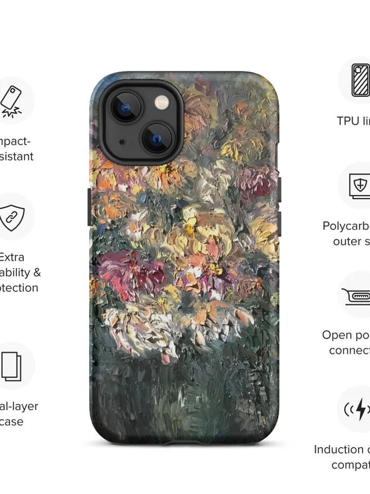 Chrysanthemums in a vase Tough iPhone case made with my original oil painting.