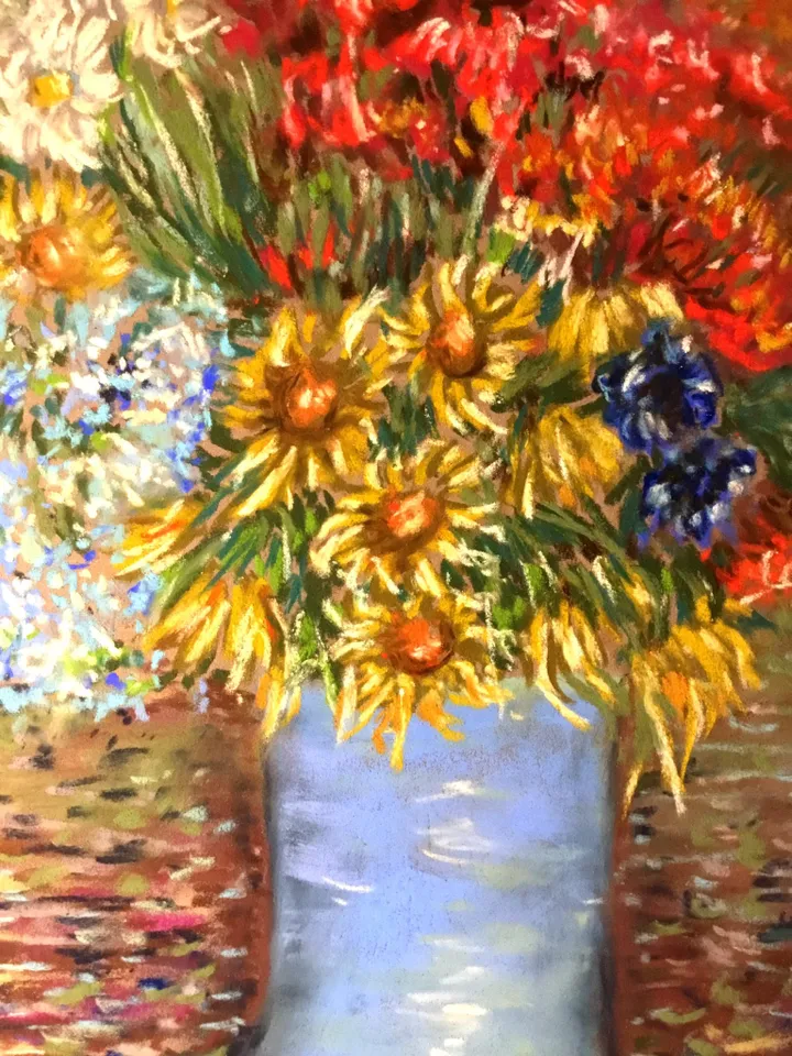 Vase of flowers,impressionistic soft pastel painting on pastelmat Monet inspired,gift for her,original wall art.