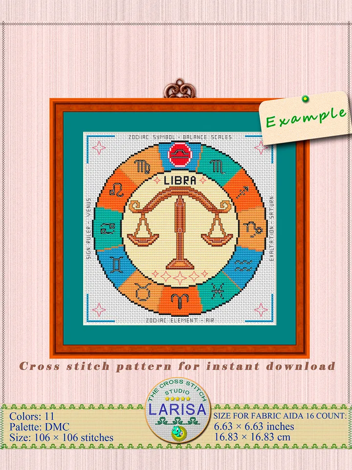 Libra Cross Stitch Pattern | Libra Zodiac Sign