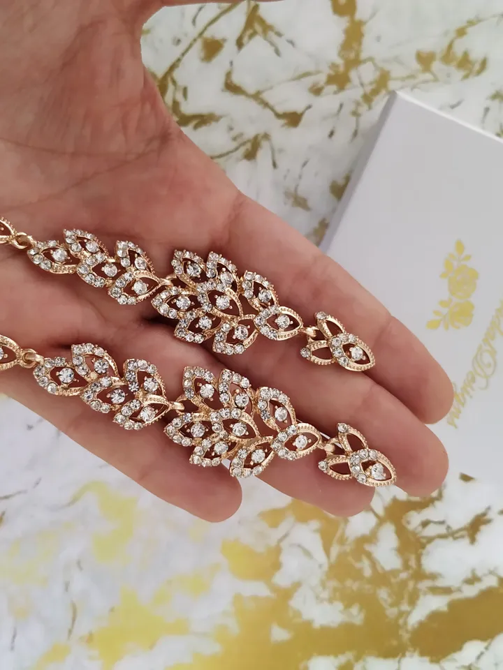 Extra Long Boho Wedding Earrings, Swarovski Crystal Laurel Bridal Earrings, Gold Wedding Jewelry, Chandelier Statement Leaf Floral Earrings