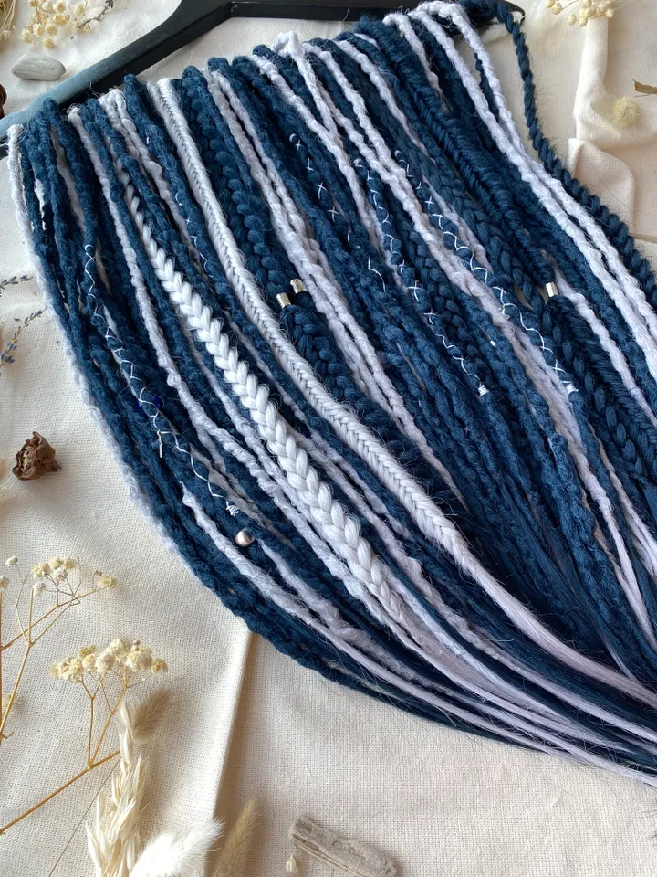 Dark blue and gray synthetic crochet De dreadlocks and braids ready to ship, Dreads extensions, Faux locs, fake dreads