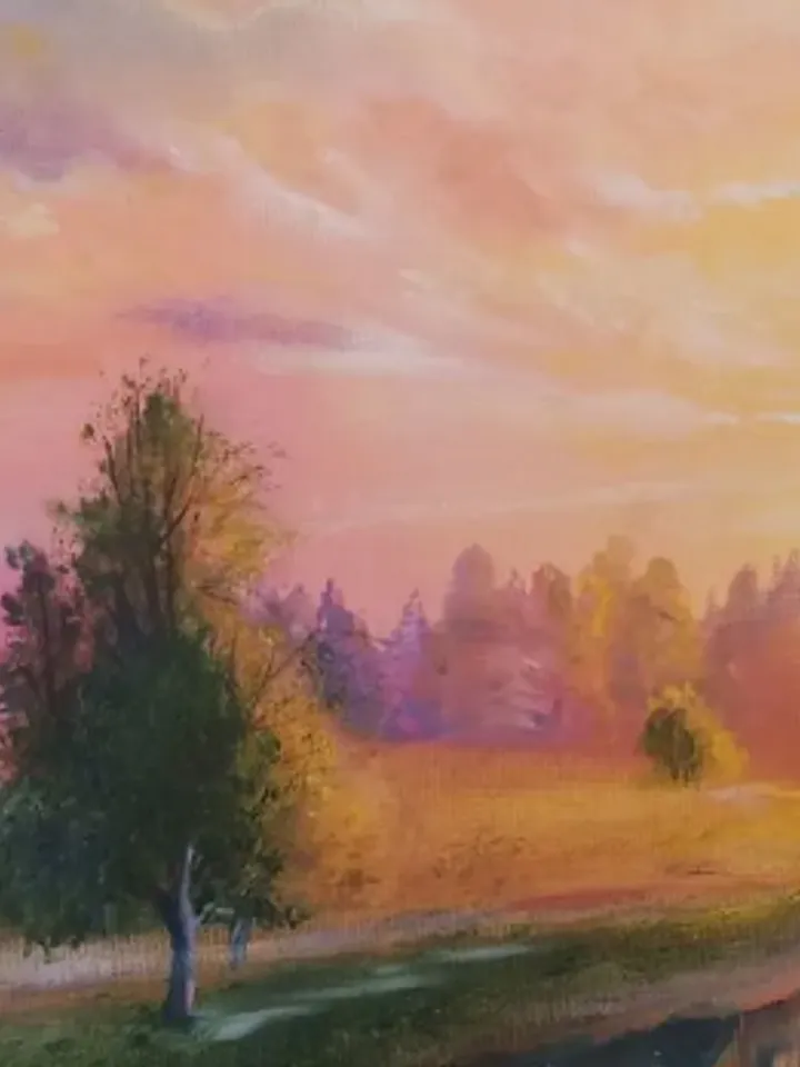 Painting, oil, "Pink landscape", size 40 x 60 cm