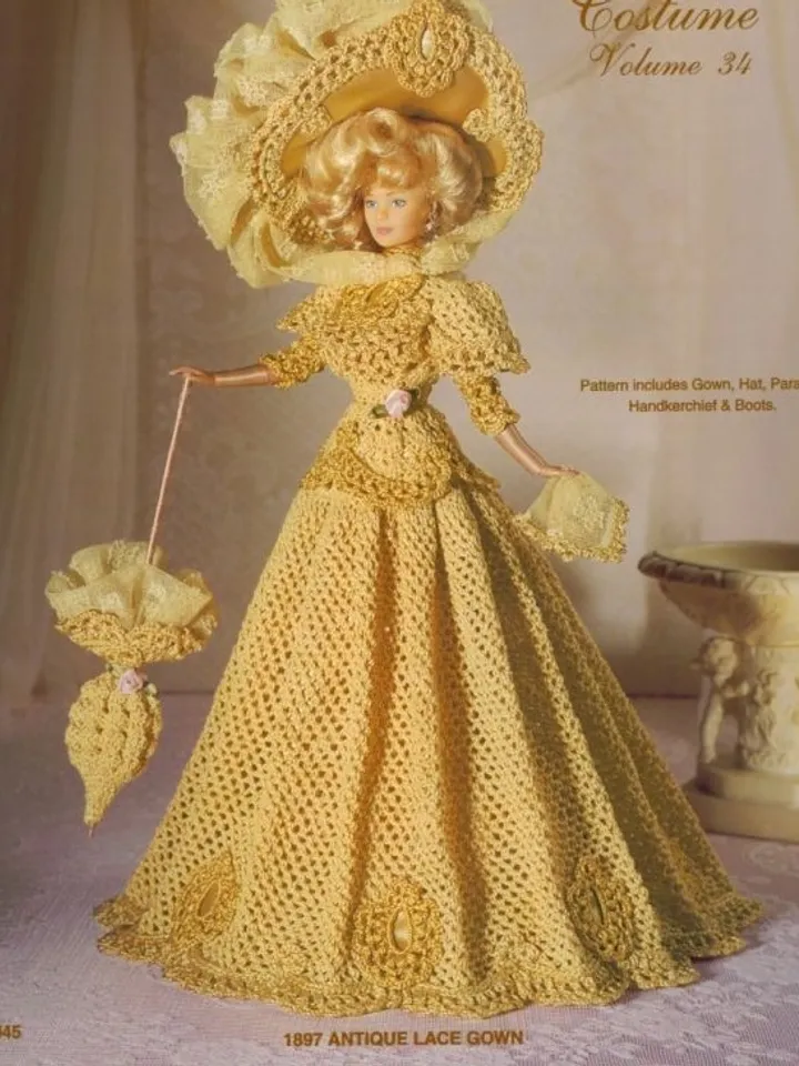 Barbie Dress Crochet Pattern Vintage for Dolls 11-1/2" Digital Download PDF