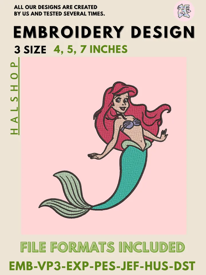 The Little Mermaid Machine Embroidery Design – Disney Princess Digital Embroidery File