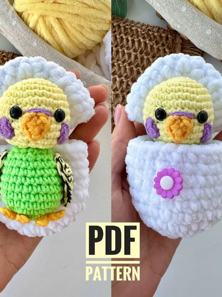 Budgie Crochet pattern - Amigurumi easter pattern - bird in egg stuffed animal - parakeet toy - English Pdf tutorial