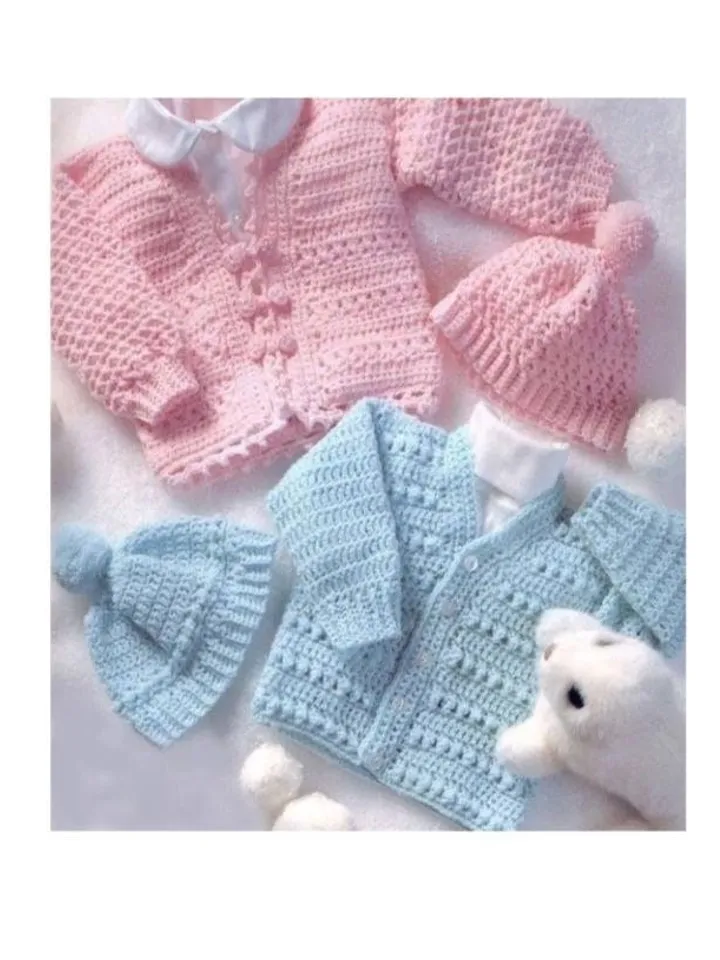 Baby cardigan crochet pattern , hat baby crochet , set crochet baby size 22” 23” 24”