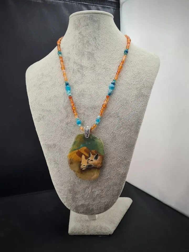 Desert fox fenech necklace with big ears Hand painted jewelry miniature painting
