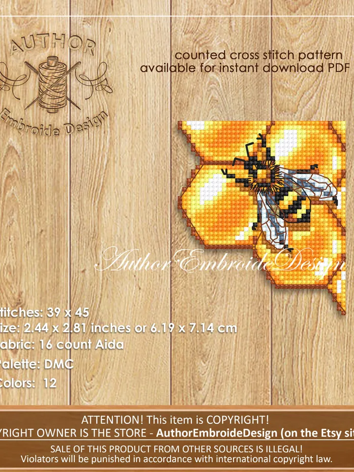 Honeycomb Corner bookmark cross stitch pattern PDF download Honey bee cross stitch chart, Bee bookmark pattern digital PDF, Bee gifts #B325
