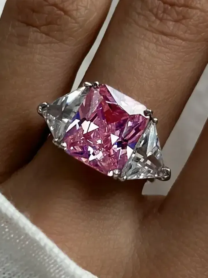 Ring silver 925 women's volumetric, ring with pink cubic zirconia