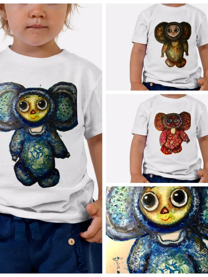 Cheburashka Toddler Short Sleeve Tee,russian toy unique design toddler t shirt,handmade special wearable  gift for kids.