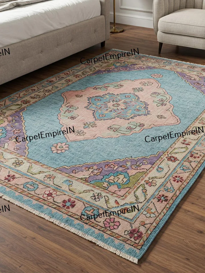 8x10 Blue Modern Oushak Hand Knotted Rug 4x6, 5x8, 6x9, 8x10, 9x12, 10x14 ft Handmade Rugs for Living Room - Antique Contemporary rug.
