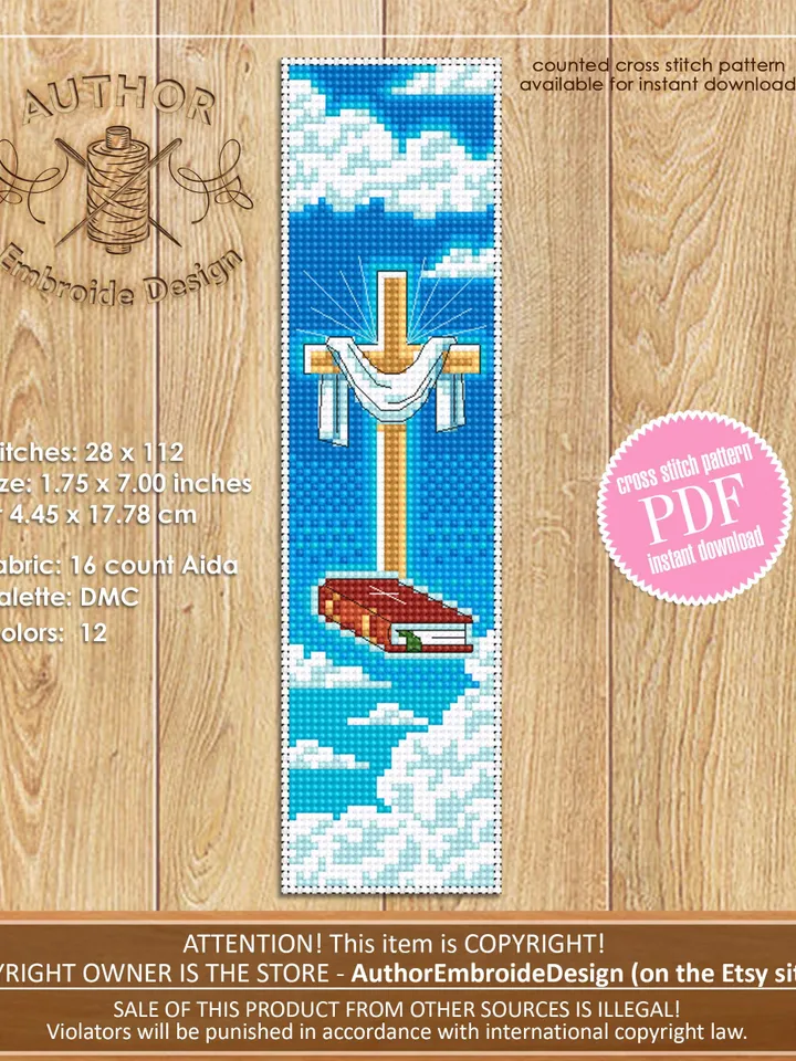 Christian bookmark cross stitch pattern PDF download Holy cross and bible cross stitch, Bookmark pattern digital PDF Bible accessories #B445