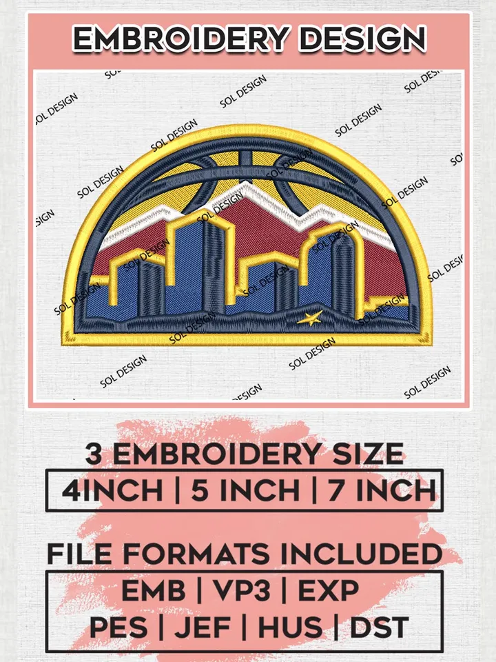 Denver Nuggets Embroidery Design, Denver Nuggets Logo NBA Embroidery files, NBA All Star, Machine embroidery designs, Digital Download
