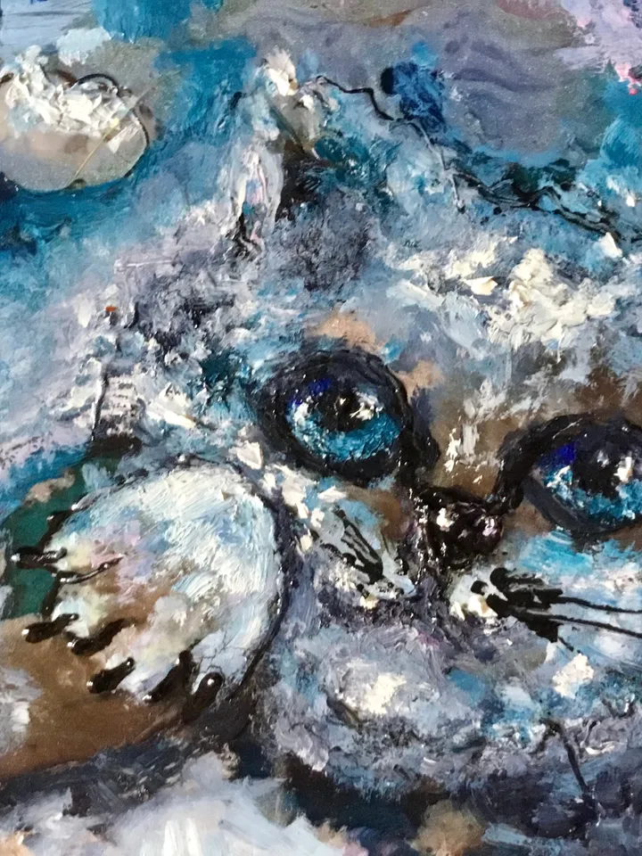 Sky cat,original mix media painting on glass,stained glass panel,cat painting,tabletop,unique gift