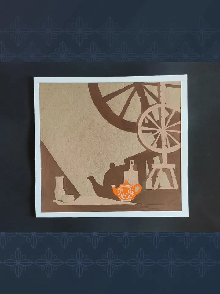 Professional original artwork. Still life with orange teapot