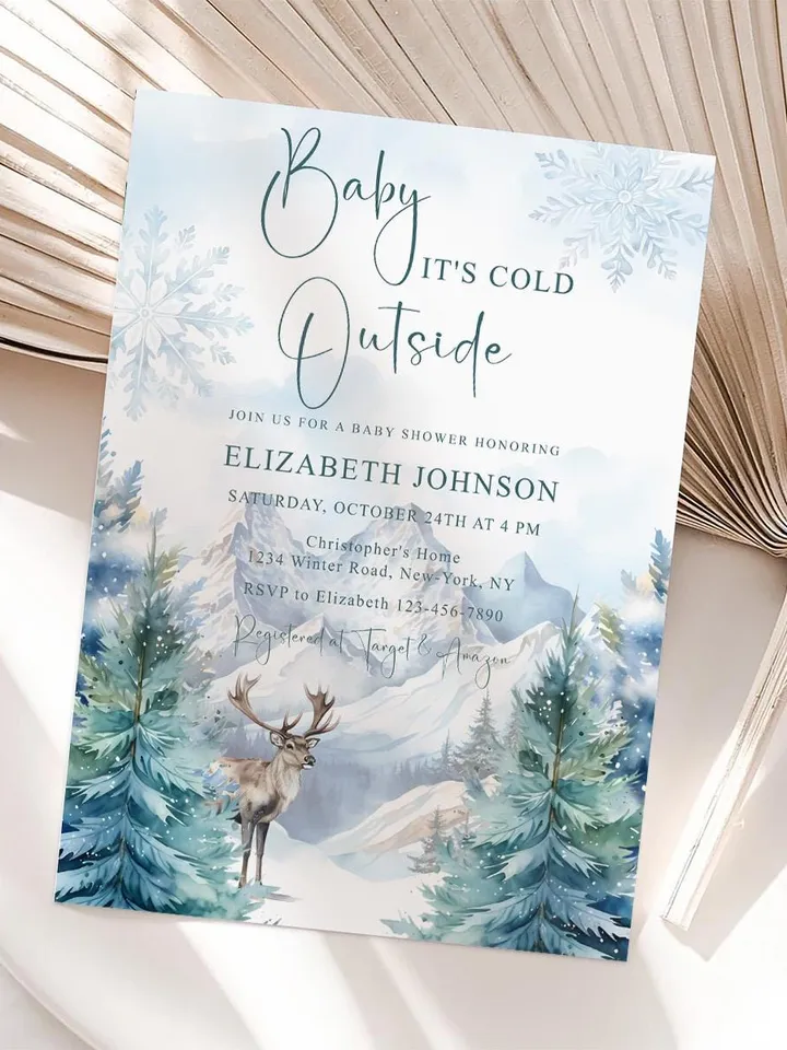 Baby it's cold outside invitation, Winter baby shower invitation, Winter wonderland baby shower, Baby shower invitation template - i127