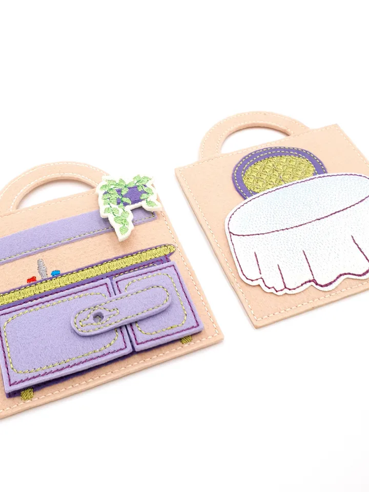 ITH Felt Dollhouse Quiet Book Embroidery Design Pattern, Activity Travel Toy Book Pages, 4x4 Hoop Digital File
