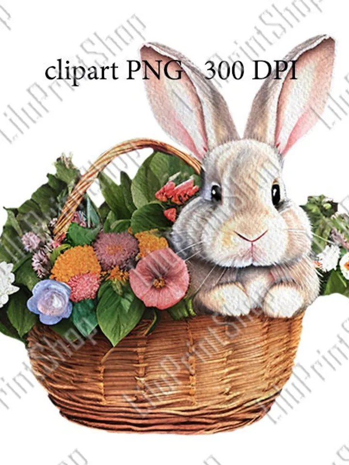 Easter Rabbit png Watercolor Easter Bunny Clipart for Sublimation Easter Clipart Spring Rabbit in Basket Instant download