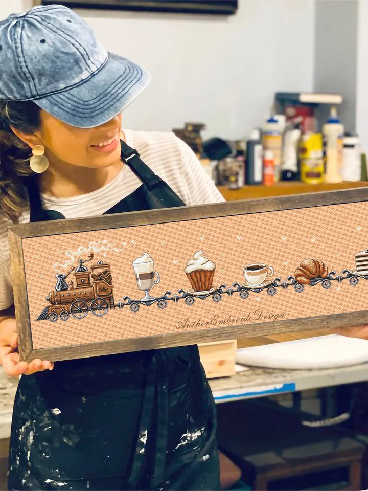Vintage Coffee Train cross stitch pattern PDF download Coffee cross stitch chart, Coffee lovers home decor, Train pattern digital PDF #F17