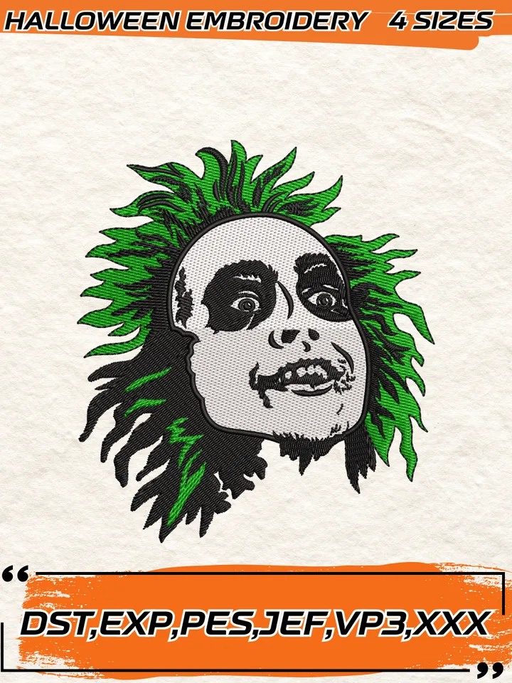 Beetlejuice Embroidery Design,Halloween Embroidery Design,4 Sizes, Digital Download