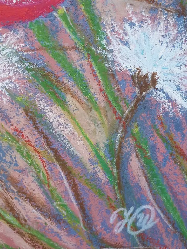 Red Poppies Painting Wildflowers Original Art Meadow Drawing Oil Pastel Painting