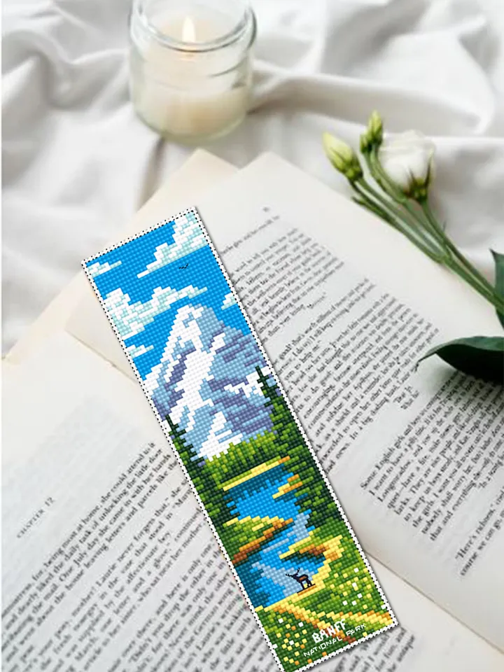 Banff national park bookmark cross stitch pattern PDF download Nature cross stitch chart, Digital bookmark pattern PDF Book lover gift #B224