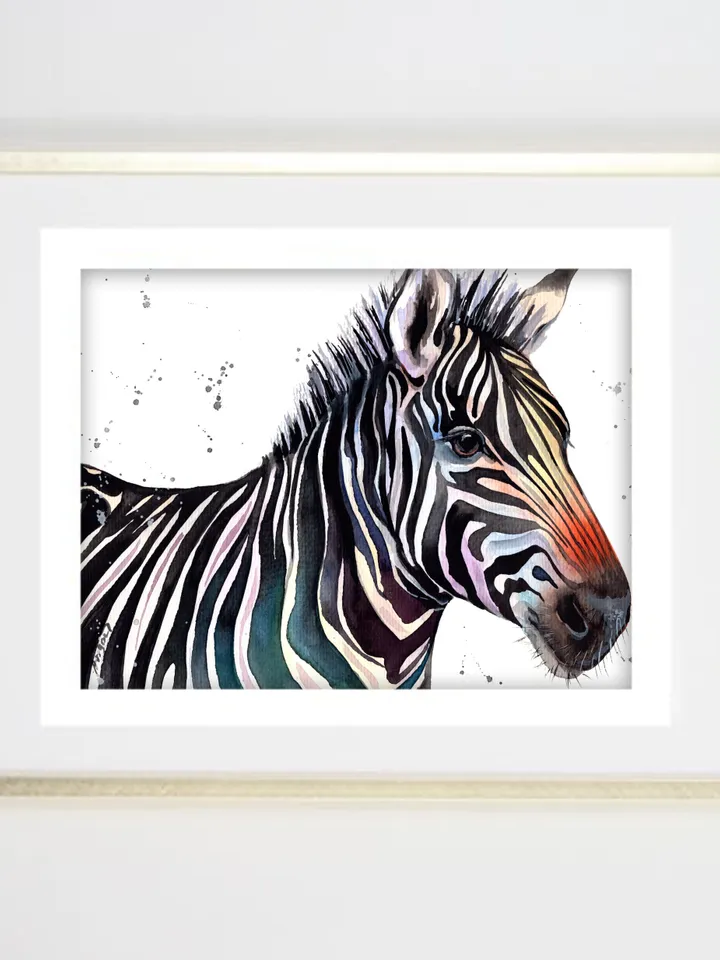 Zebra original watercolor, animal painting, wall decor, 7x10 in room art for wild animals lovers by Anne Gorywine