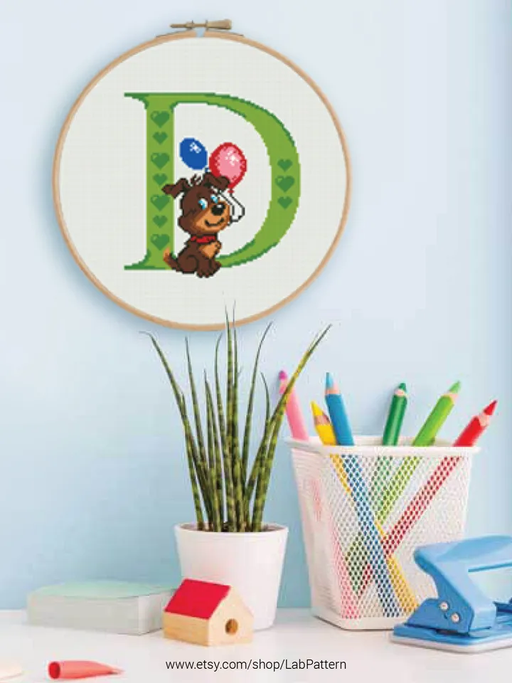 Letter D Dog ABC Cross stitch pattern | Embroidery Pattern | Instant Download | Embroidery Designs