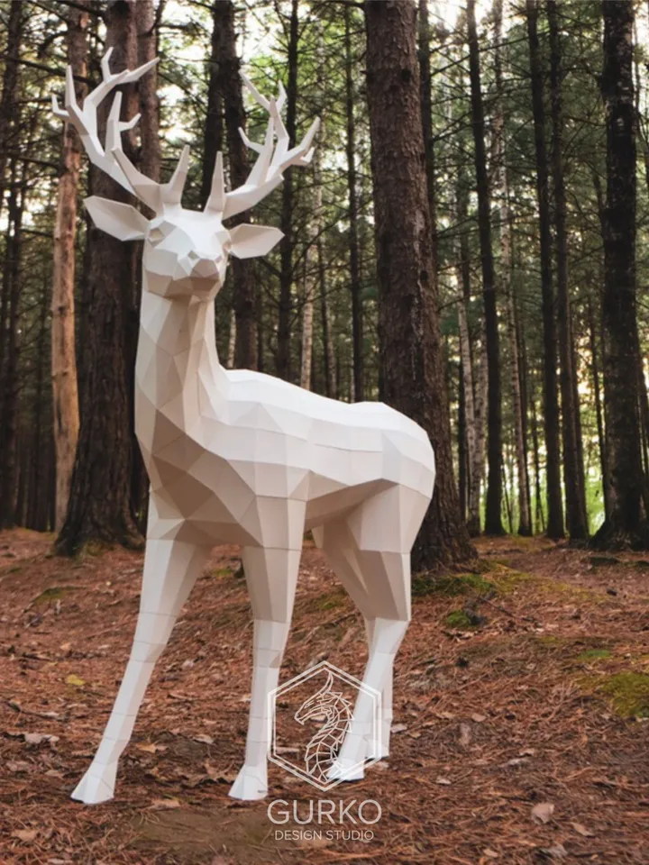 Papercraft Deer 1500mm, Digital Template, PDF Download, Gurko, 3D LowPoly, Pepakura, DIY Origami Sculpture, Paper Party Decoration, DIY Gift