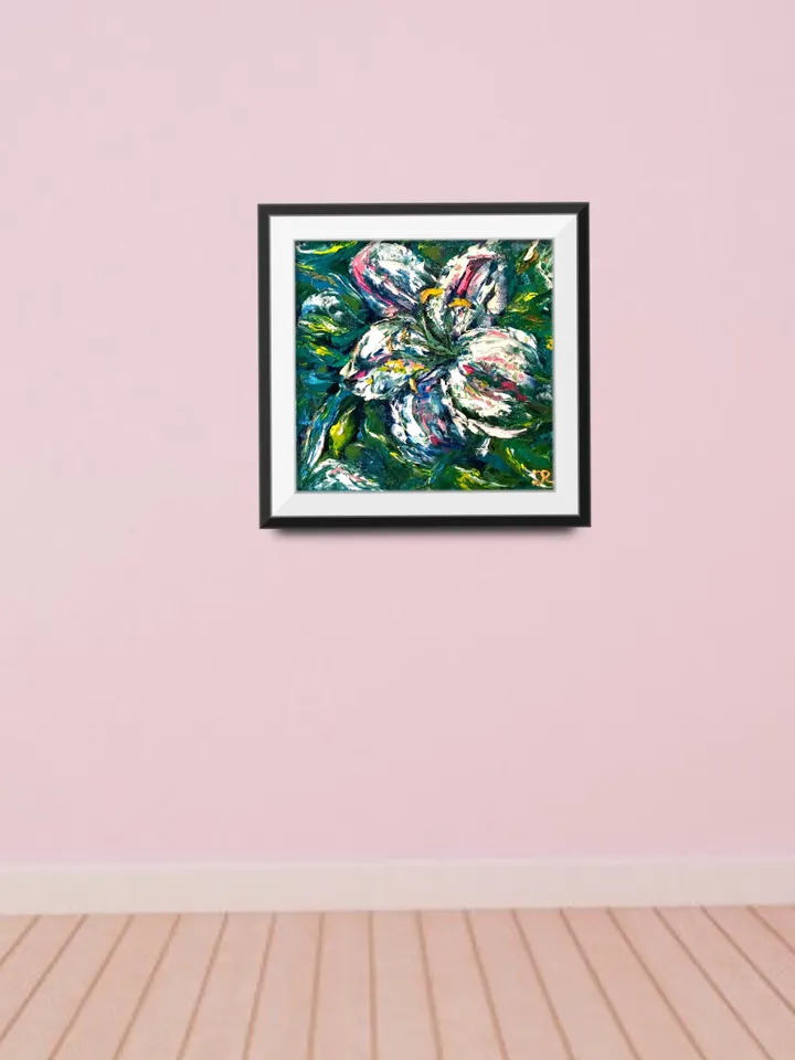 Lilies original oil painting on stretched canvas , flowers impasto painting ,home decoration made to order.