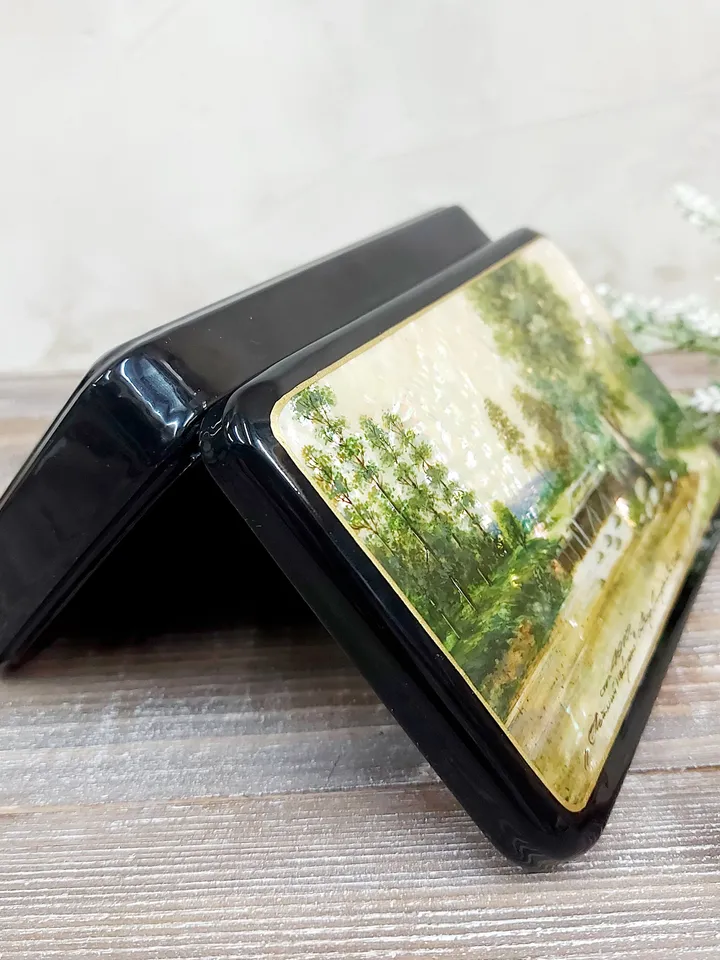 Lacquer Box "Summer landscape" Hand-painted miniature painting. Jewelry box Mother of pearl Papier-mache. Home decor. Christmas gift