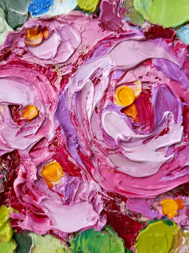 Peony Painting Flowers Original Art Impasto Painting Flower Peonies Small Flowers Wall Art by ArtProkopaloSv