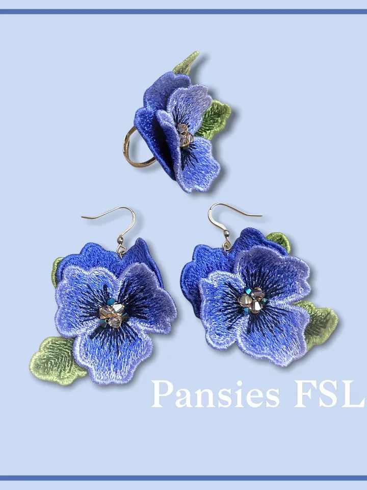 Set of Pansies Flowers (40% discount) Machine embroidery designs digital embroidery pattern motif 3D pattern motif Flower FSL embroidery