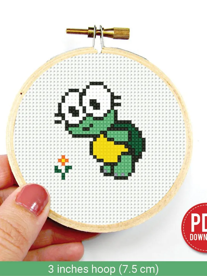 Mini cute turtle Cross stitch patterns, contemporary sea turtle, animals, beginner counted, modern chart, gift DIY, embroidery, instant PDF