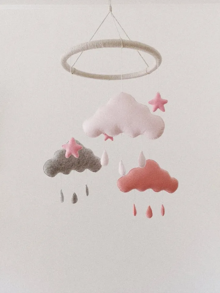 Three Cloud and stars Baby Mobile, Nursery Decor