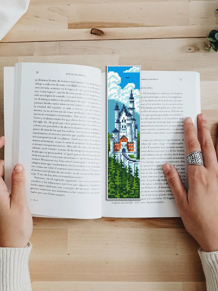 Bookmark cross stitch pattern PDF Neuschwanstein castle cross stitch chart Handmade bookmark digital Nature embroidery download PDF #B65