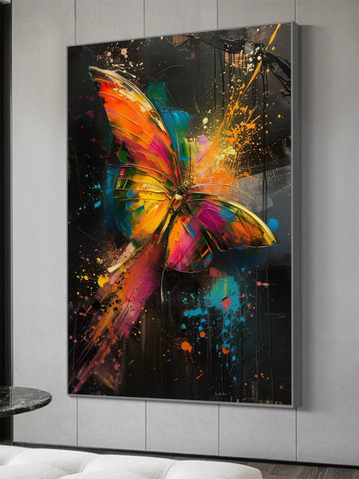 Original Colorful Butterfly Oil Painting On Canvas, Large Wall Art, Abstract Animals Painting, Living Room Wall Decor, Custom Painting