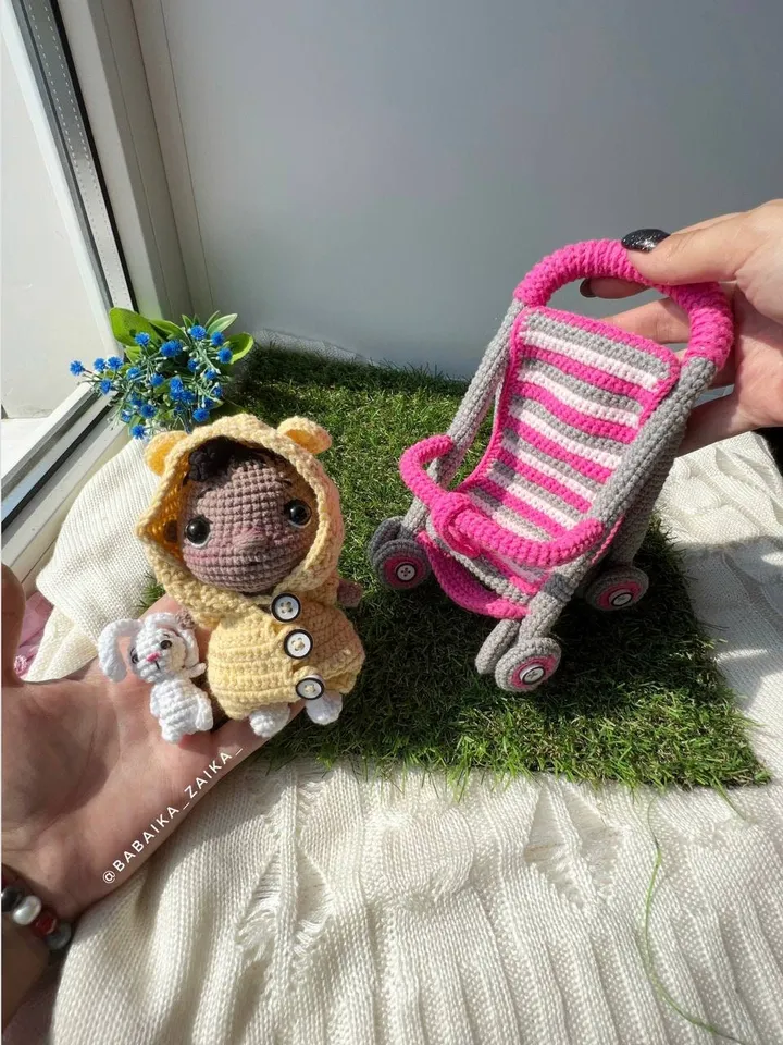 PDF Crochet Pattern Baby in a Baby Stroller, Amigurumi baby doll pattern, Crochet Stroller, Cute bunny, Crochet animal, Crochet carriage