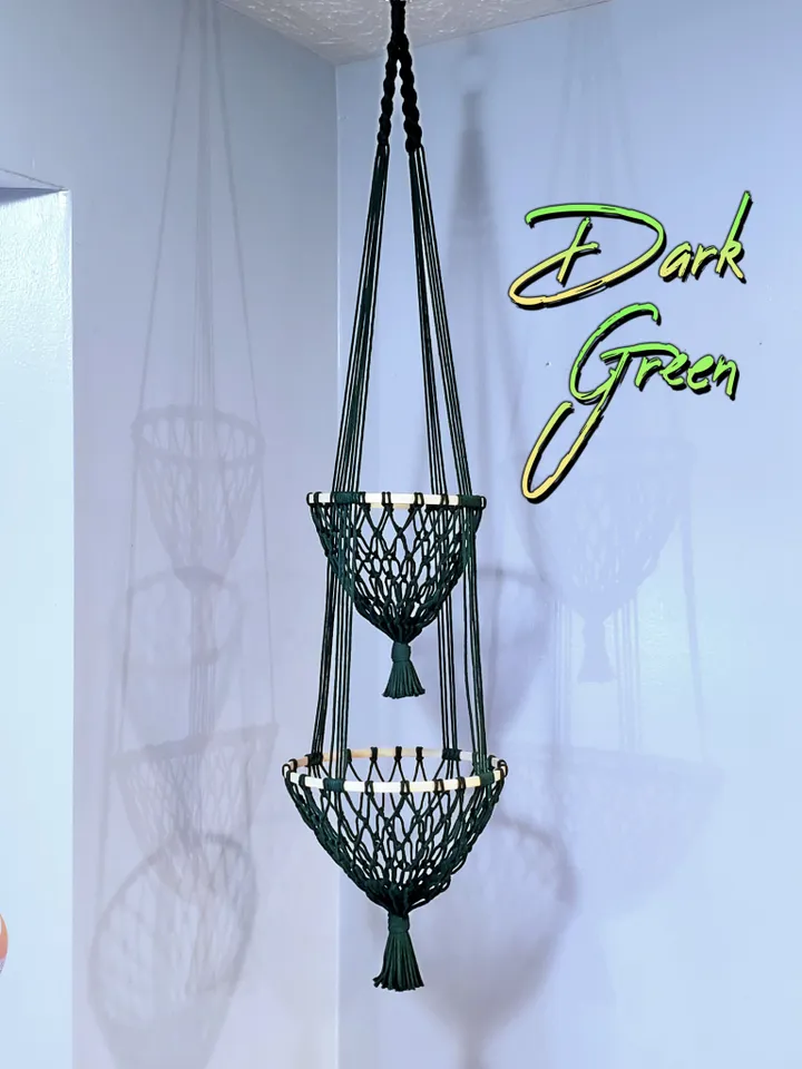 2 Tier Fruit Hammock Macrame Hanging Fruit Basket Kitchen Storage Solution Kitchen Organization Macrame Produce Net Strong Fruit Holder