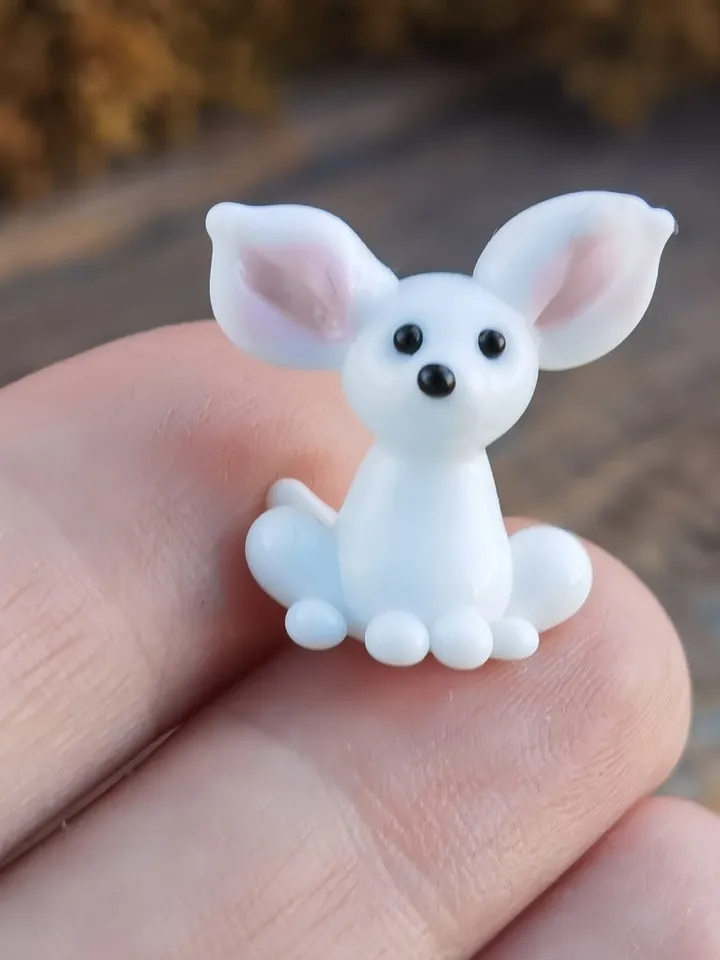 Glass figurines Tiny fennec figurine miniature fenec sculpture terrarium figurines blown glass art tiny glass animals glass fennec dollhouse