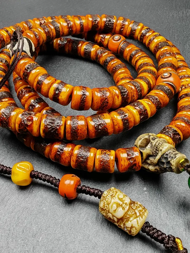 Gandhanra Old Tibetan Rosary, 10mm Yak Bone Kapala Mala,Traditional 108 Prayer Beads for Meditation and Prayer,20 Inches Length