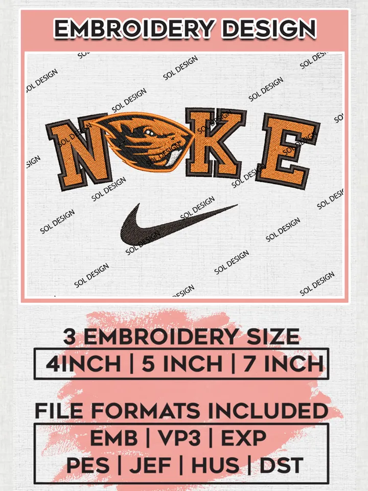 Nike Oregon State Beavers Machine Embroidery Design, NCAA Oregon State Beavers Embroidery Design Design files, NCAA Embroidery Designs, NCAA Machine Embroidery Designs, Digital Download