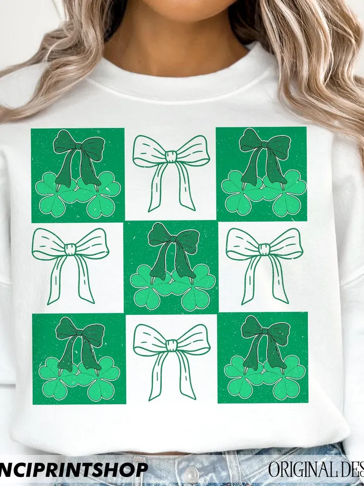 Retro Checkered St Patrick's Day PNG, Coquette St Patrick's Day png, Retro St Patrick's png, Lucky Shamrock png, Irish Day png, Clover png